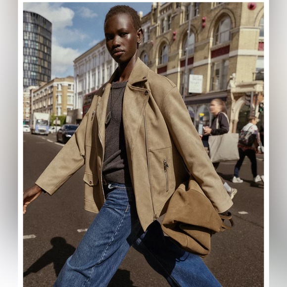 ZARA FAUX SUEDE BIKER JACKET - Picture 5 of 16